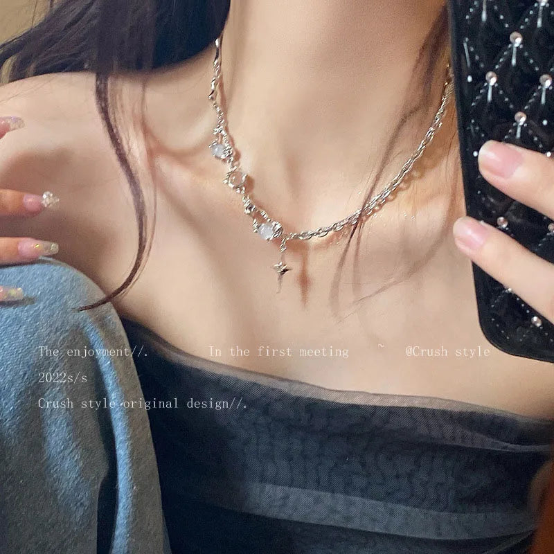 Vintage Kpop Y2K Pendant Necklaces For Women Punk Gothic Zircon Heart Cross Tassel Necklace Clavicle Choker Jewelry Gifts