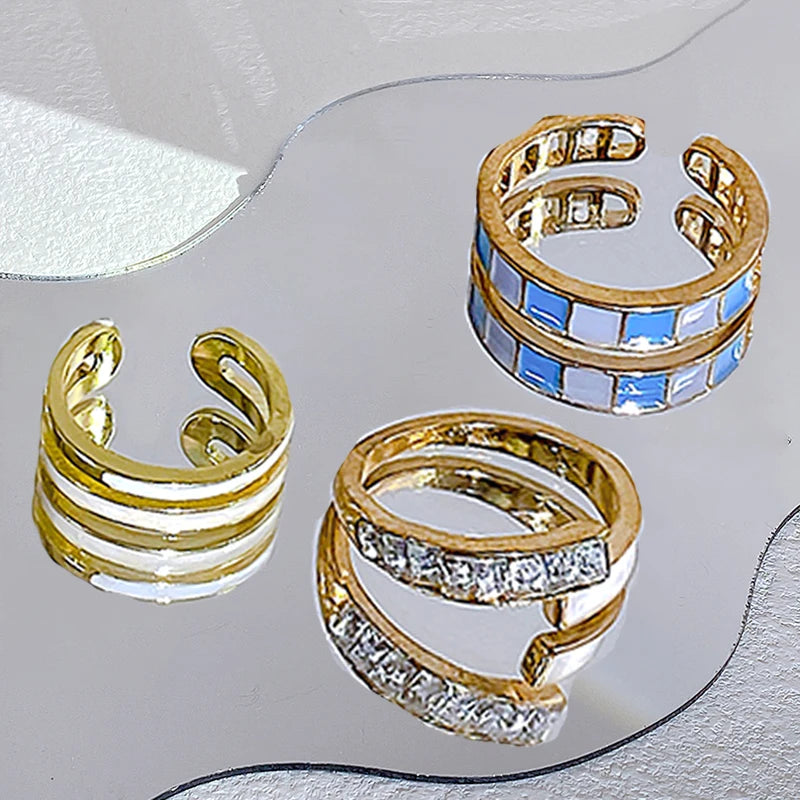 17KM 3Pcs Y2K Kpop Rings Set Crystal Oil Drip Rings for Women Geometric Resin Gold Color Ring Accessories Fashion Jewelry 2022