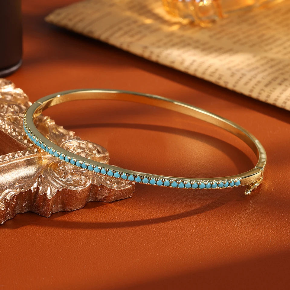 ZAKOL Brand New Blue Turquoise Micro-intact Zircon Bracelet Bangle for Women Shiny CZ Tennis Bracelet Delicate Jewelry Gift