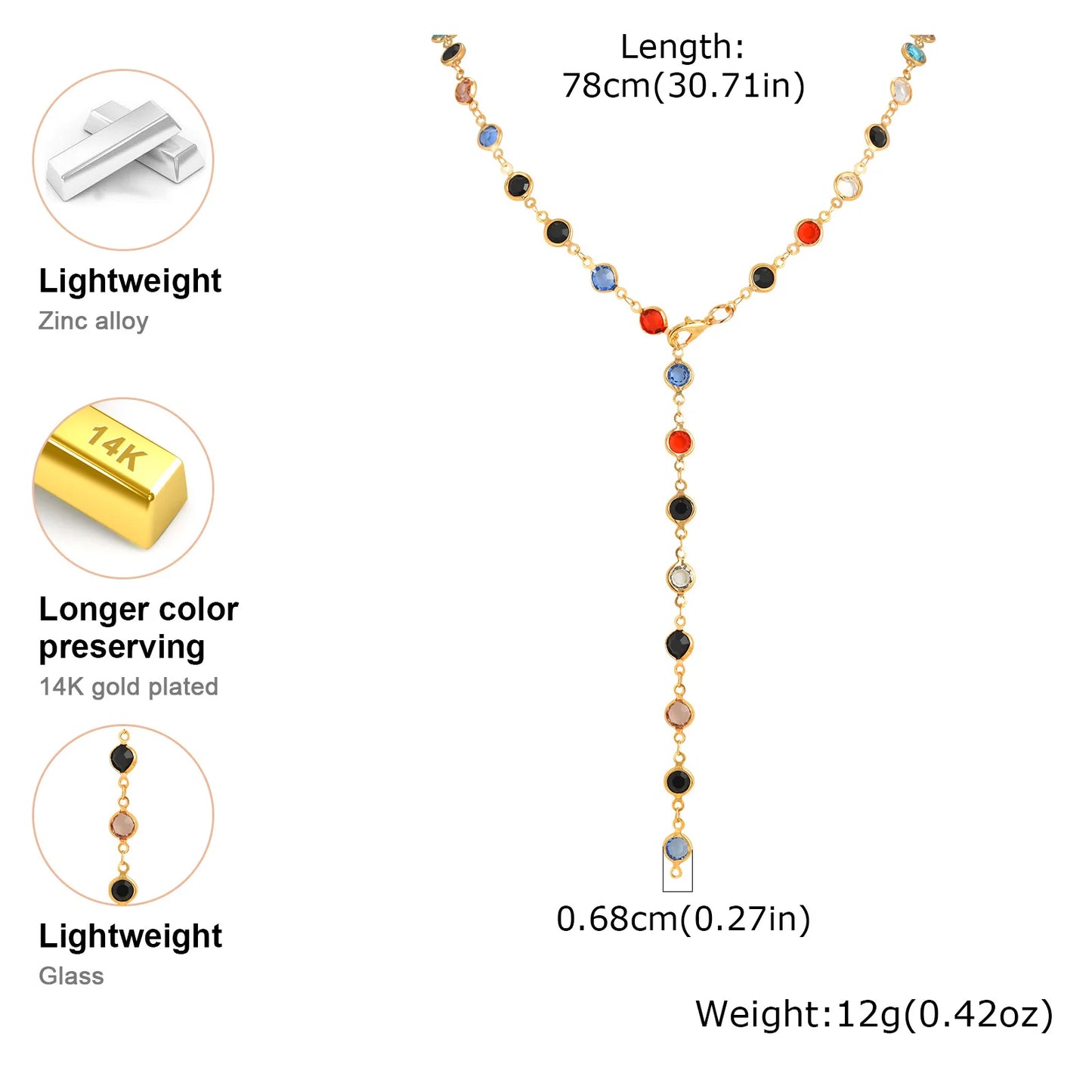 Long Y Shape Necklace, Multicolor Stone Beaded Chain Y2K Necklace for Women, Handmade Boho Summer Jewelry