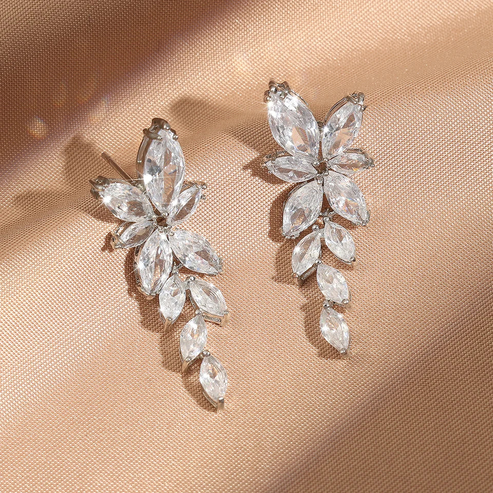 ZAKOL Fashion Leaf Zircon Wedding Earrings for Women White Gold Color Marquise Crystal Bridal Earring Party Jewelry Gift