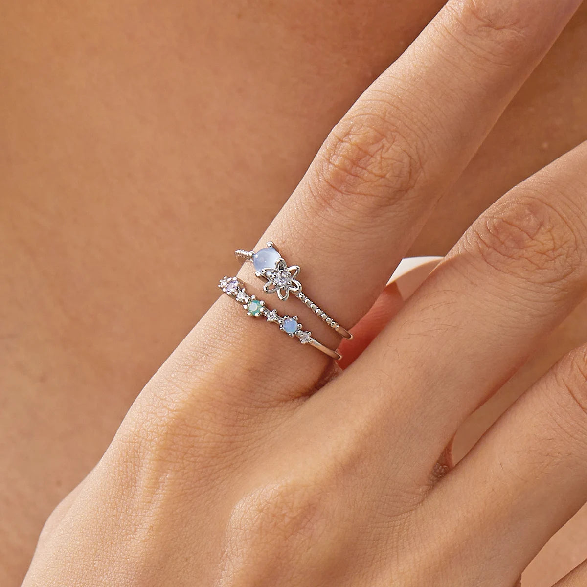 Korean CZ Sweet Crystal Zircon Heart Ring For Women Exquisite Shell Flower Opening Finger Rings Girls Princess Wedding Jewelry