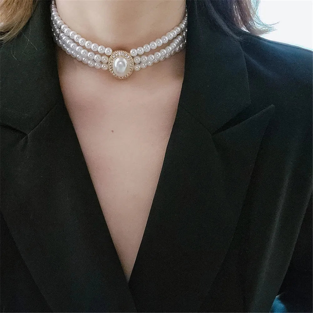 Natural Pearl Necklace Fashion Vintage Elegant Versatile Multilayer Chokers for Women's Wedding Jewelry Gift Collarbone Chain