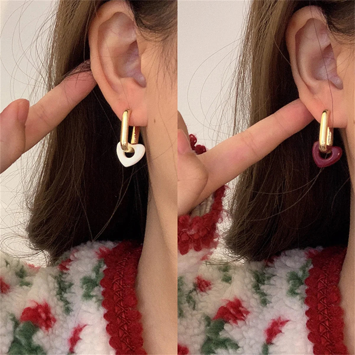 Vintage Trendy Red Enamel Geometric Round Heart Stud Earrings For Women Light Luxury Imitation Pearl Square Oval Earring Jewelry