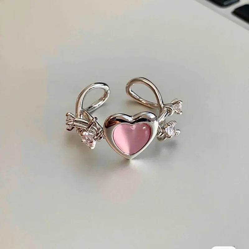 New Y2K Crystal Rings Kpop Heart Adjustable Ring Irregular Geometry Punk Vintage Rings Set for Women Girls 2024 Fashion Jewelry