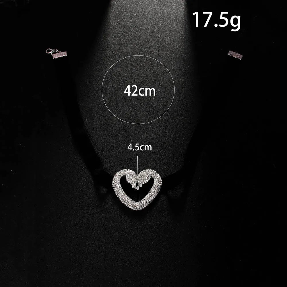 Fashion Y2k Heart Choker Necklace Elastic Rope for Girl Party Gift Romantic Valentine's Day Gift Rhinestone Collar Jewelry Women