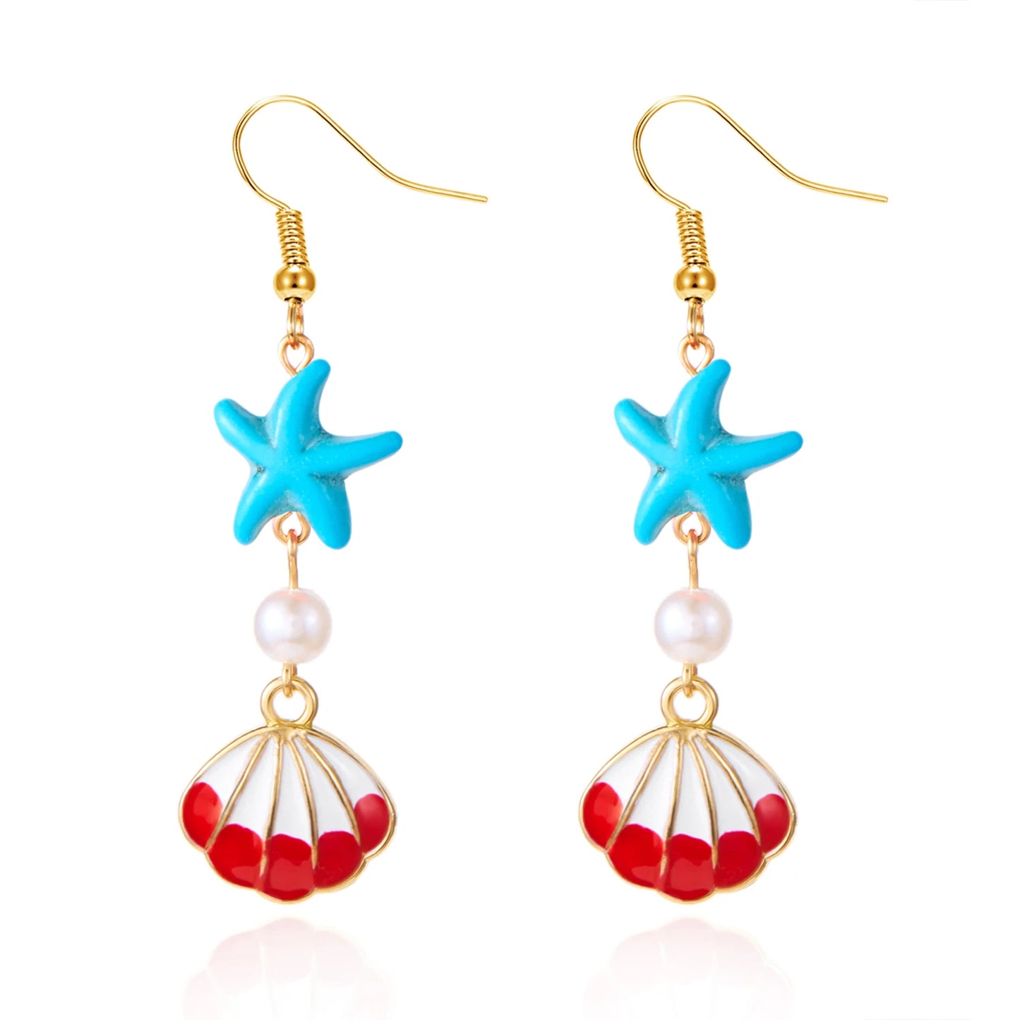 Fashion Ocean Style Shell Starfish Drop Earrings For Women Boho Retro Enamel Seashell Conch Dangle Earrings Beach Party Jewelry