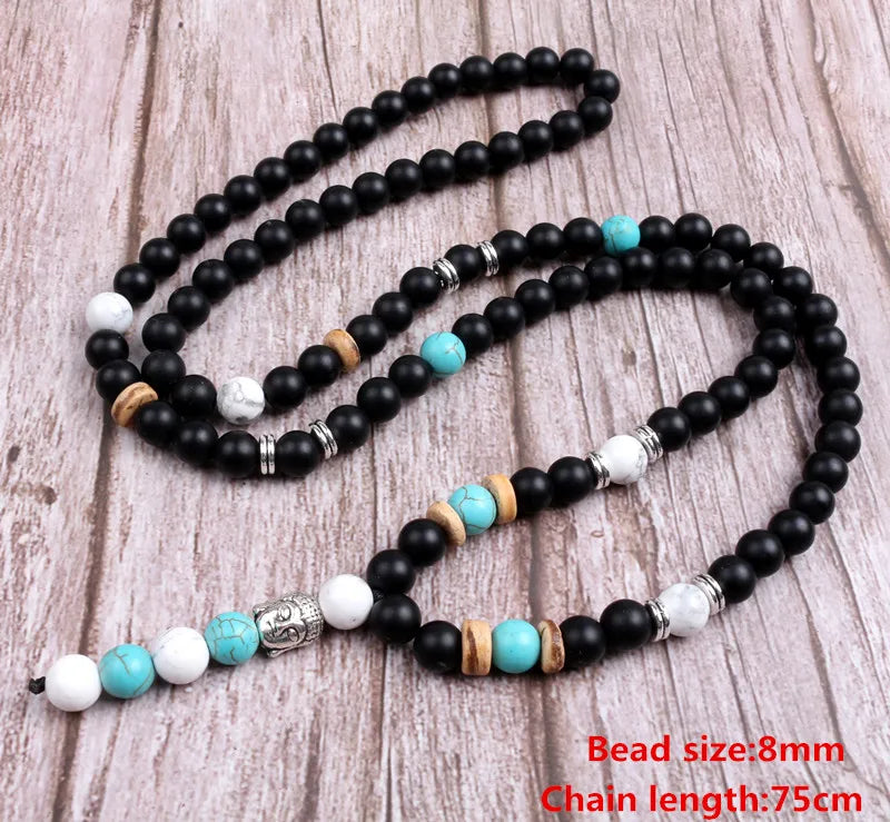 Natural Stone Beaded Necklace For Men Women Long Pendants Necklace Handmade Jewelry