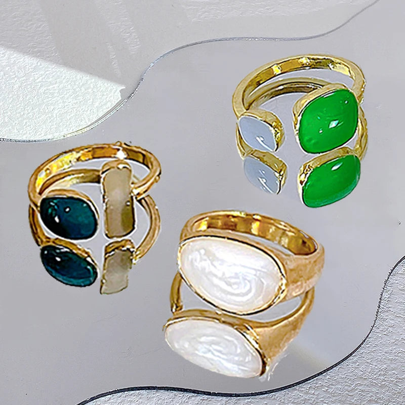 17KM 3Pcs Y2K Kpop Rings Set Crystal Oil Drip Rings for Women Geometric Resin Gold Color Ring Accessories Fashion Jewelry 2022