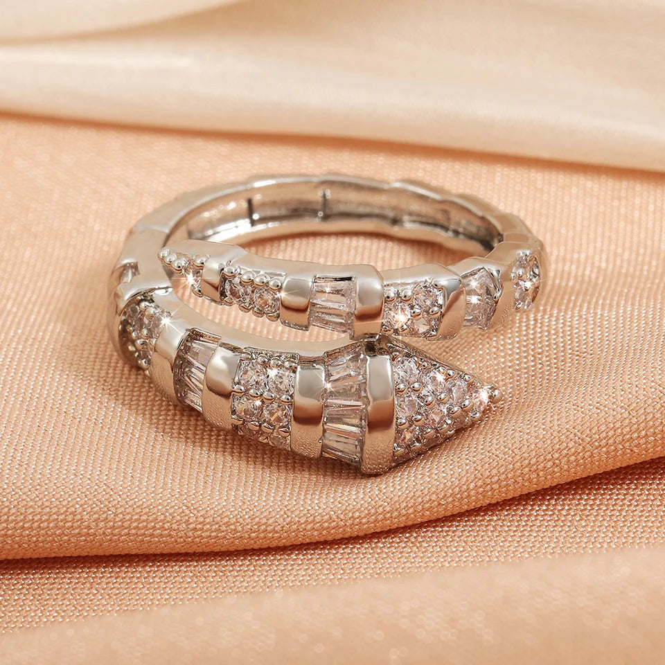 ZAKOL Hot Sale Snake Bone Zircon Open Rings for Women Niche Design Shiny Cubic Zirconia Couple Luxury Jewelry Gifts