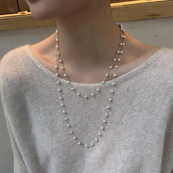 Minimalist Imitation Pearl Long Tassel Necklace For Women Ladies Elegant White Pearl Choker Clavicle Chain Wedding Party Jewelry