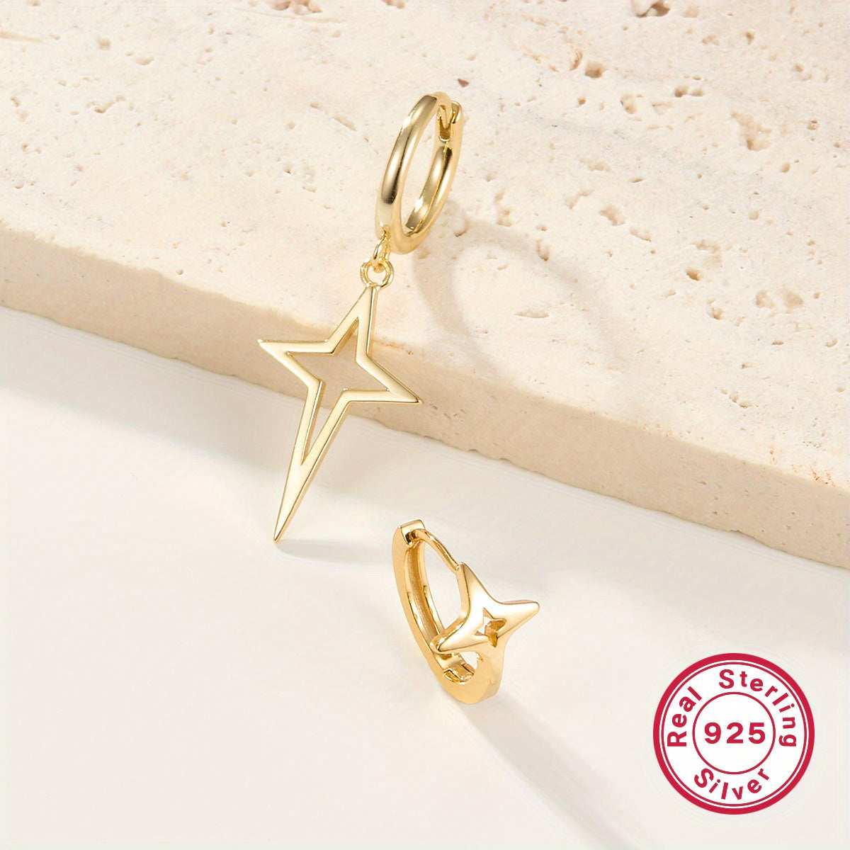 925 Sterling Silver Nickel-Free Hypoallergenic Hoop Earrings - Dazzling Asymmetric Star Design, Elegant Punk Style - Unique, Comfort-Fit for Trendsetting Women