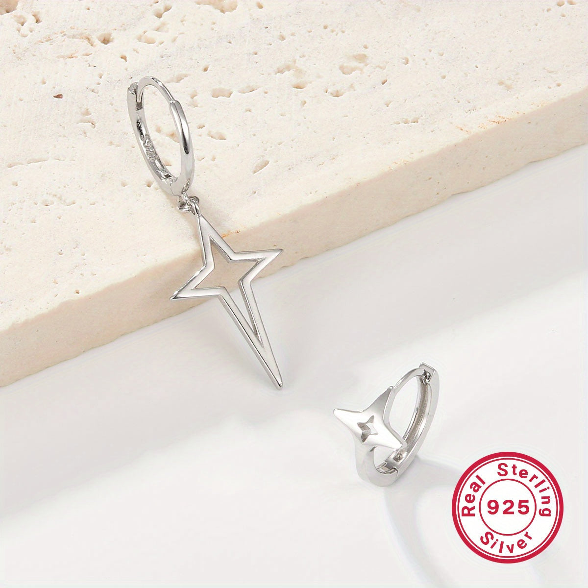 925 Sterling Silver Nickel-Free Hypoallergenic Hoop Earrings - Dazzling Asymmetric Star Design, Elegant Punk Style - Unique, Comfort-Fit for Trendsetting Women