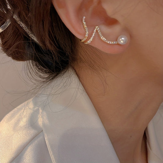 One Pair of Exquisite 925 Sterling Silver Needle Faux Pearl Stud Earrings with Ear Clips - Unique, Elegant, and Durable Jewelry for Women, Perfect for Banquet, Party, or Daily Wear Decor