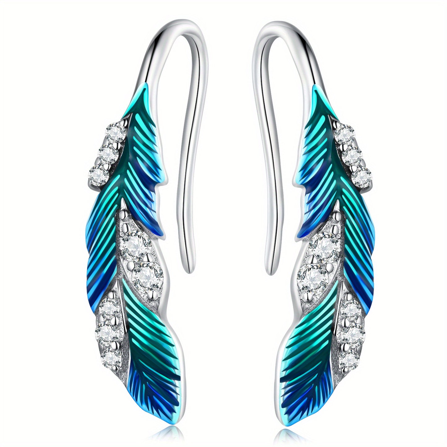 Sterling 925 Silver Exquisite Feather Design Dangle Earrings Elegant Cute Style Delicate Gift For Women