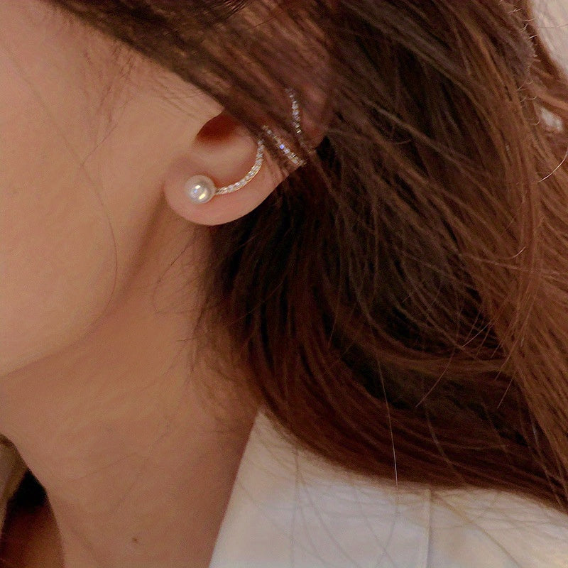 One Pair of Exquisite 925 Sterling Silver Needle Faux Pearl Stud Earrings with Ear Clips - Unique, Elegant, and Durable Jewelry for Women, Perfect for Banquet, Party, or Daily Wear Decor