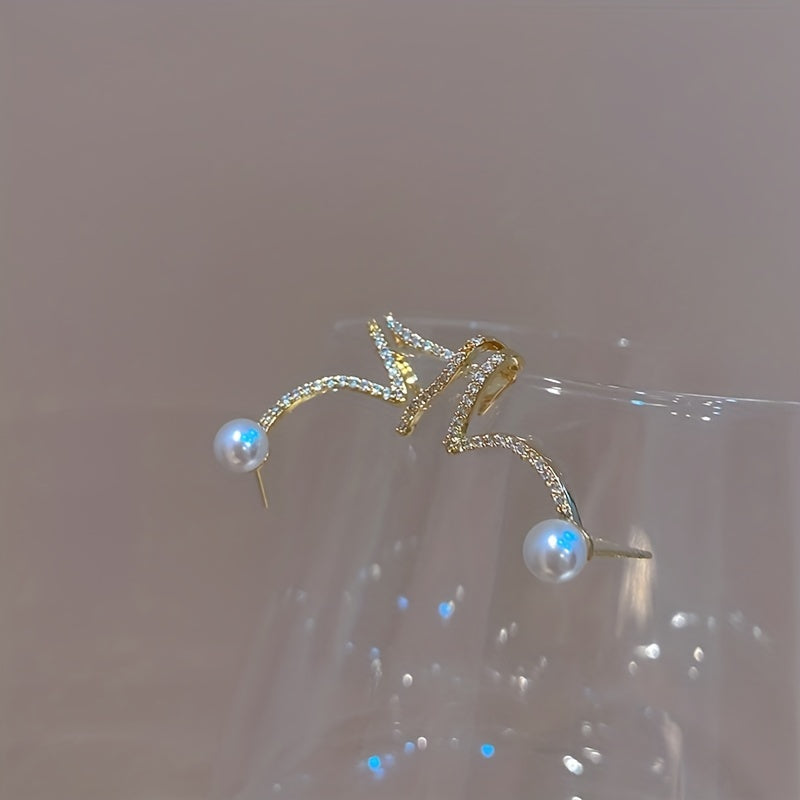 One Pair of Exquisite 925 Sterling Silver Needle Faux Pearl Stud Earrings with Ear Clips - Unique, Elegant, and Durable Jewelry for Women, Perfect for Banquet, Party, or Daily Wear Decor