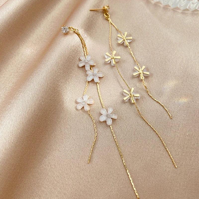 2024 Fashion Women Resin Flower Rhinestone Tassel Long Earrings Drop Dangle Earrings Wedding Party Jewelry Accessories Gifts