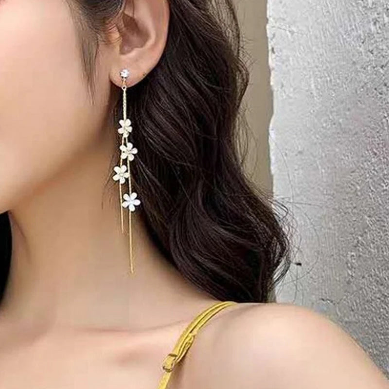 2024 Fashion Women Resin Flower Rhinestone Tassel Long Earrings Drop Dangle Earrings Wedding Party Jewelry Accessories Gifts