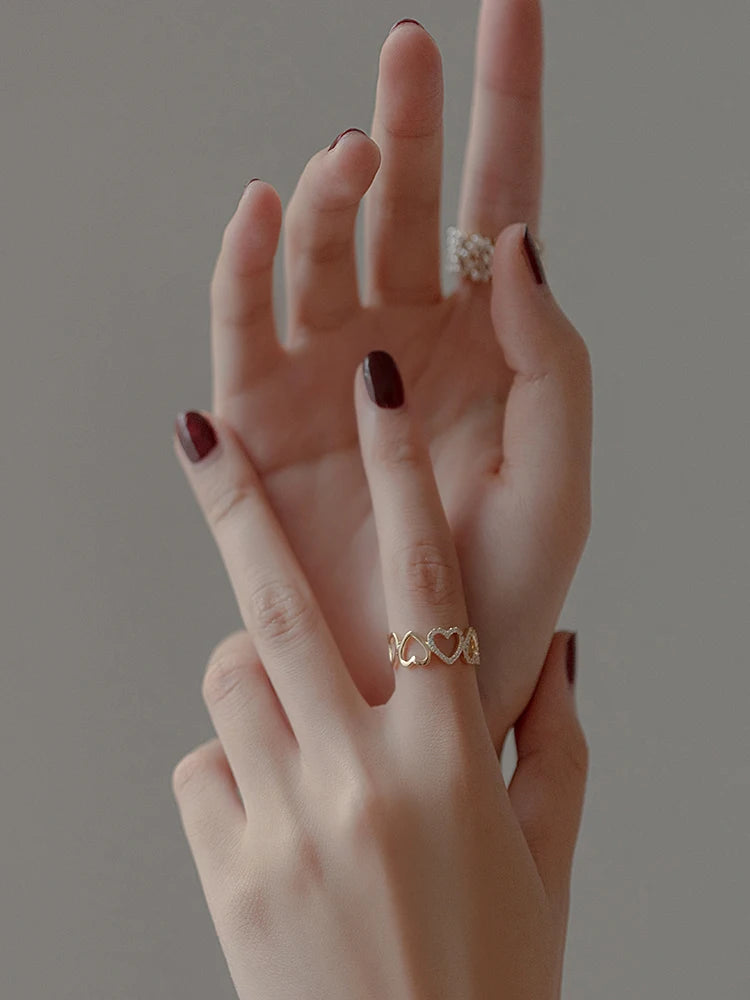 High Quality Pearl Zircon Gold Color Rings For Woman 2025 New Fashion Korean Jewelry Luxury Party Adjustable Unusual Girl's Ring