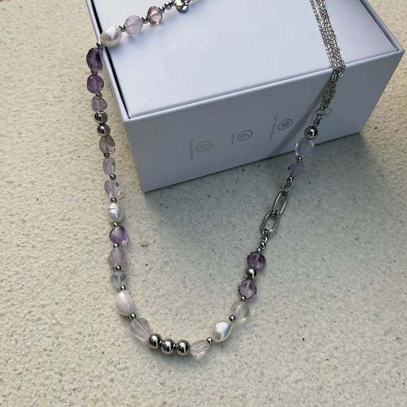 kshmir Natural stone blue crystal necklace baroque natural freshwater pearl niche design feeling fresh clavicle chain women