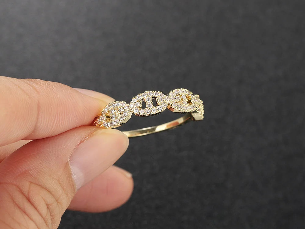 Hip Hop Link Ring for Women Gold Color Micro-inlaid Zircon Stacking Rings Female Jewelry Fashion Punk Accessories Wholesale R720