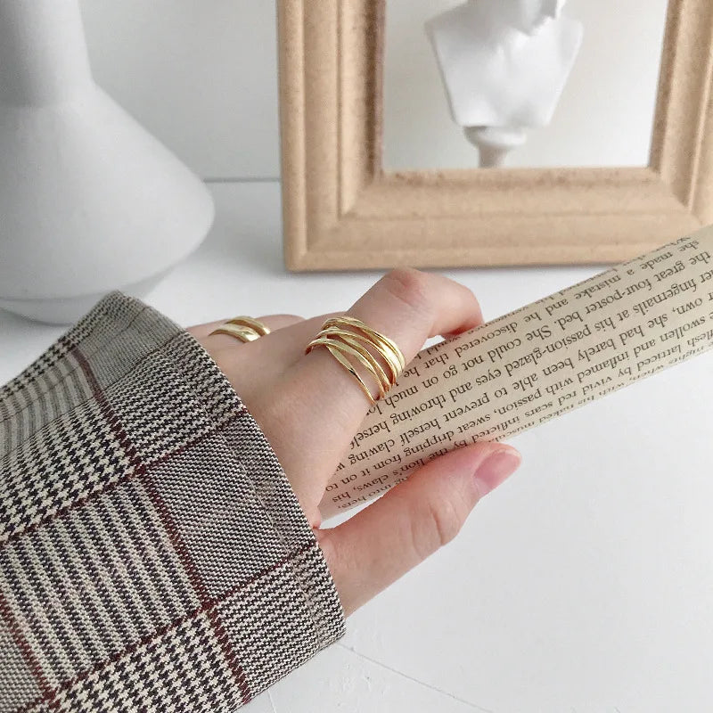 XIYANIKE Silver Color  Rings Creative Multilayer Winding Line Geometric Handmade for Women Couple Size 17.2mm Adjustable