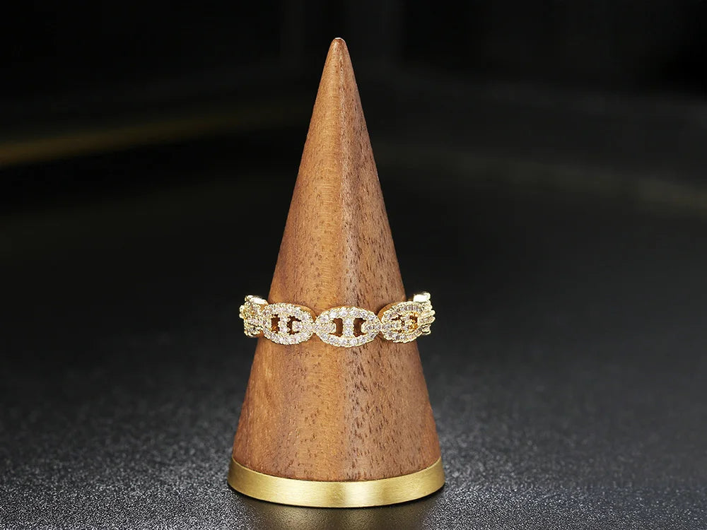 Hip Hop Link Ring for Women Gold Color Micro-inlaid Zircon Stacking Rings Female Jewelry Fashion Punk Accessories Wholesale R720