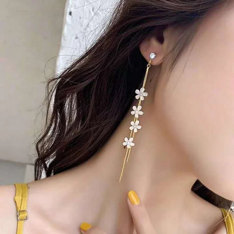 2024 Fashion Women Resin Flower Rhinestone Tassel Long Earrings Drop Dangle Earrings Wedding Party Jewelry Accessories Gifts