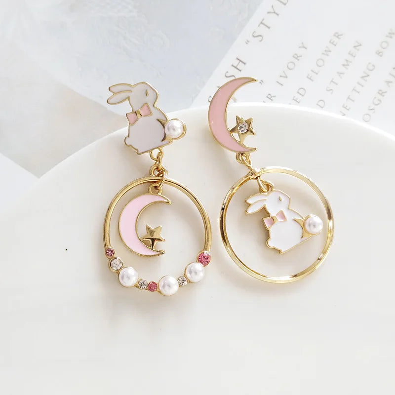 Vintage Chinese Style Flower Fan Earrings for Women Cute Asymmetrical Crane Cat Drop Earring 2022 New Trend Charm Jewelry