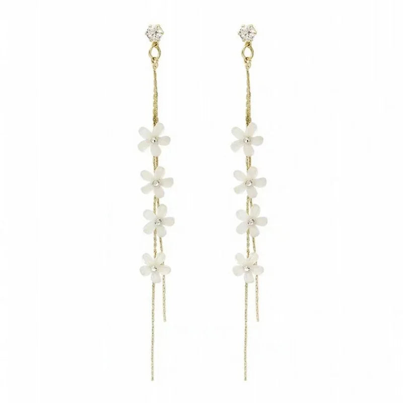 2024 Fashion Women Resin Flower Rhinestone Tassel Long Earrings Drop Dangle Earrings Wedding Party Jewelry Accessories Gifts