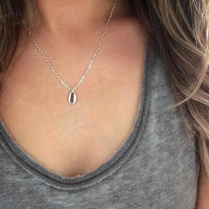 Women Necklace Boho Beach Sea Shell Cowrie Pendant Gold/Silver Plated Chain Necklace Fashion Jewelry Best Gifts