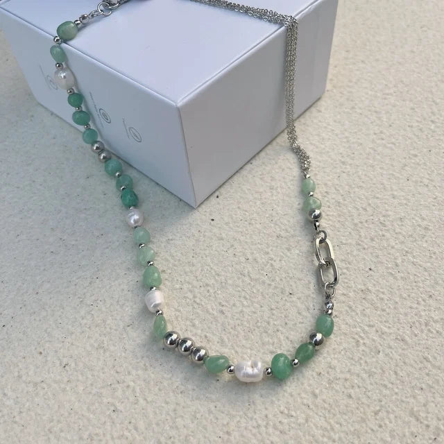 kshmir Natural stone blue crystal necklace baroque natural freshwater pearl niche design feeling fresh clavicle chain women