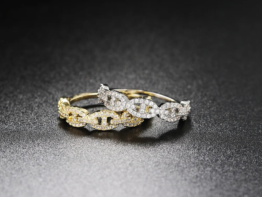 Hip Hop Link Ring for Women Gold Color Micro-inlaid Zircon Stacking Rings Female Jewelry Fashion Punk Accessories Wholesale R720