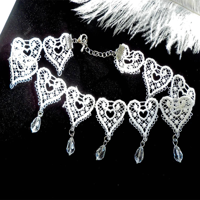 Fashion Choker Necklace For Women Sexy Black White Lace Stretch Strip Pendant Short Clavicle Gothic Necklace Aesthetic Jewelry
