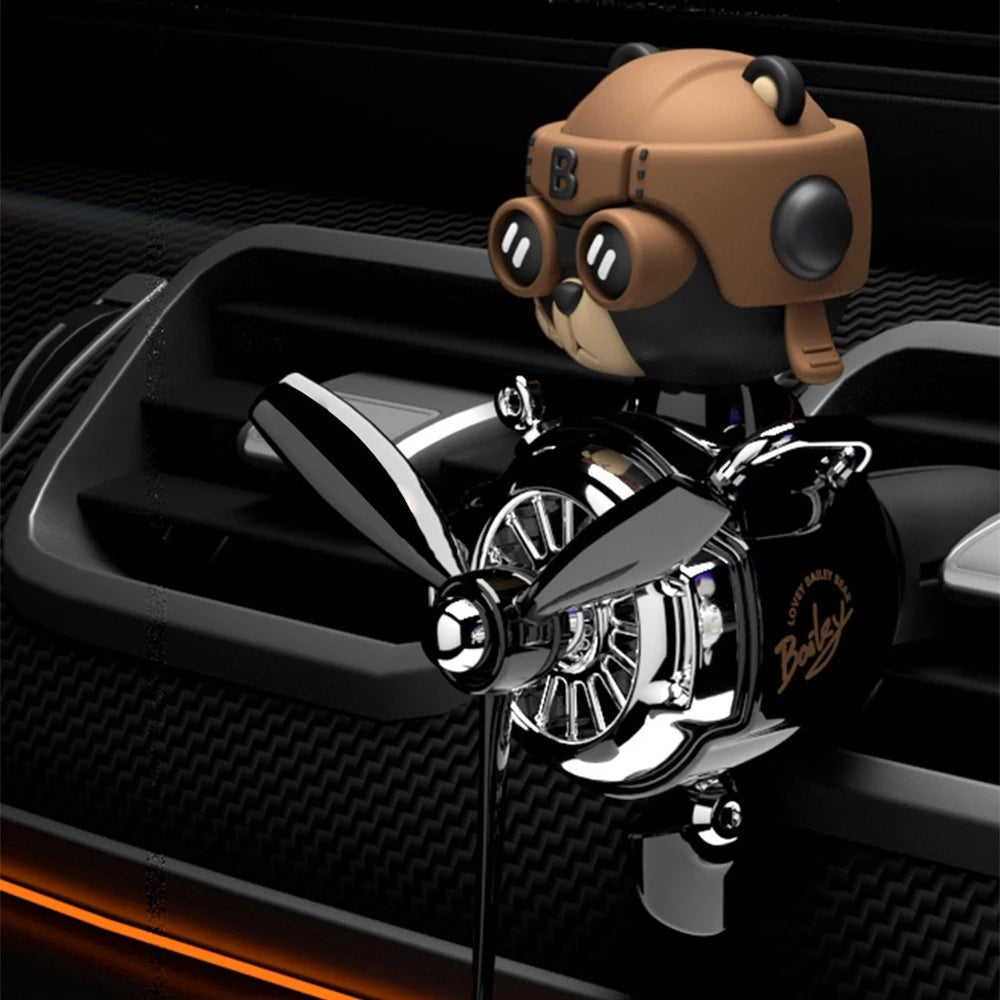 Car Aromatherapy Air Freshener Bear Pilot Rotating Propeller Aromatherapy Interior Perfume Diffuser Vent Fragrance Car Ornament