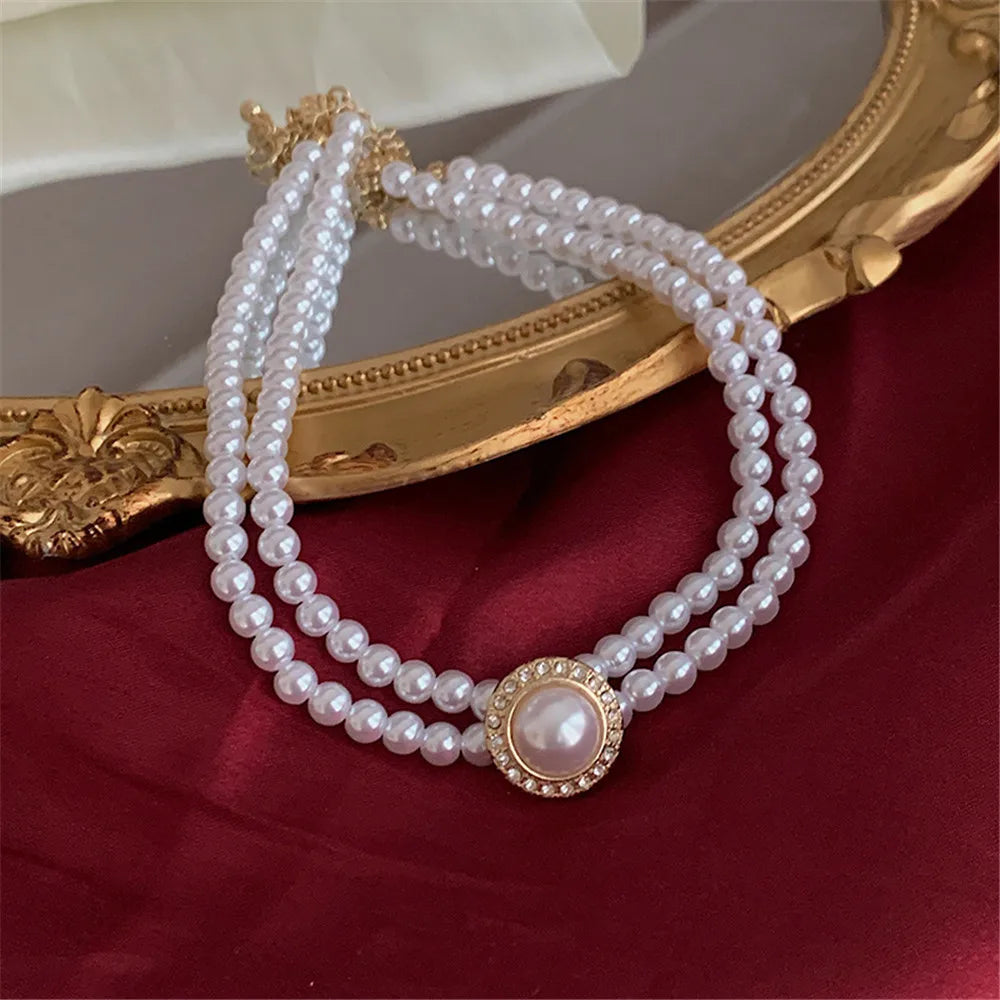Natural Pearl Necklace Fashion Vintage Elegant Versatile Multilayer Chokers for Women's Wedding Jewelry Gift Collarbone Chain