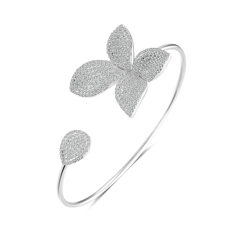 ZAKOL Classic Micro Paved Full Cubic Zirconia Leaves Cuff Bracelet Bangle for Women Luxury Dubai Bridal Jewelry 2025 New
