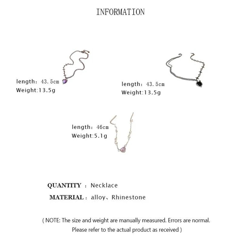 Y2k Heart Star Pendant Necklace Women's Fashion Cool Silver Color Chain Necklace Rhinestone Clavicle Chain Daily Jewlery Gifts