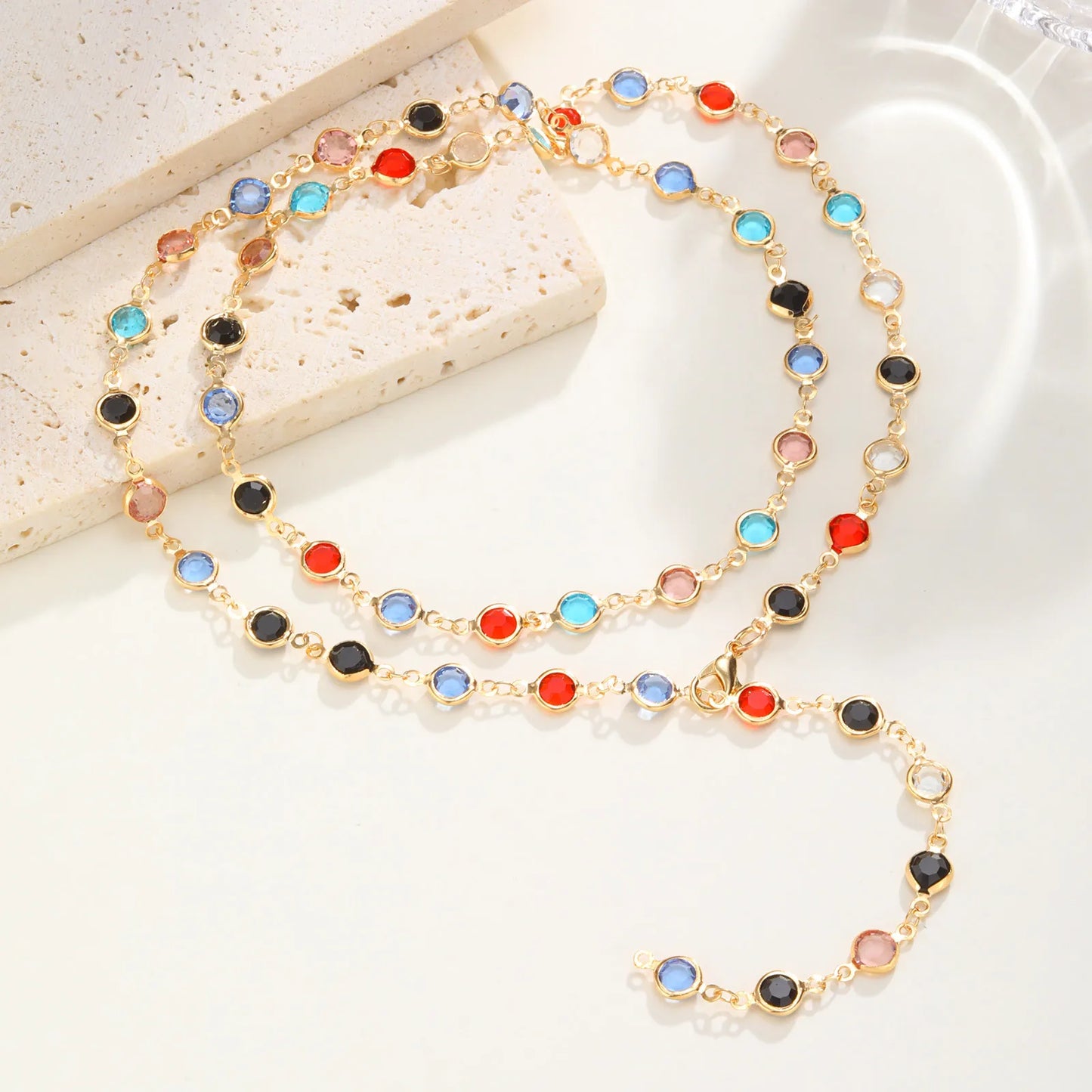 Long Y Shape Necklace, Multicolor Stone Beaded Chain Y2K Necklace for Women, Handmade Boho Summer Jewelry