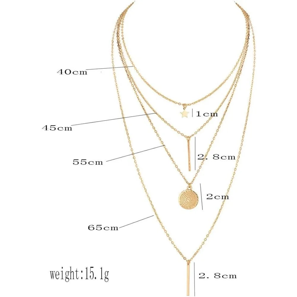 Layers Choker Necklace 14K Gold Silver Plated Y Pendant Necklace Multilayer Bar Necklace Adjustable Layer Necklace for Women