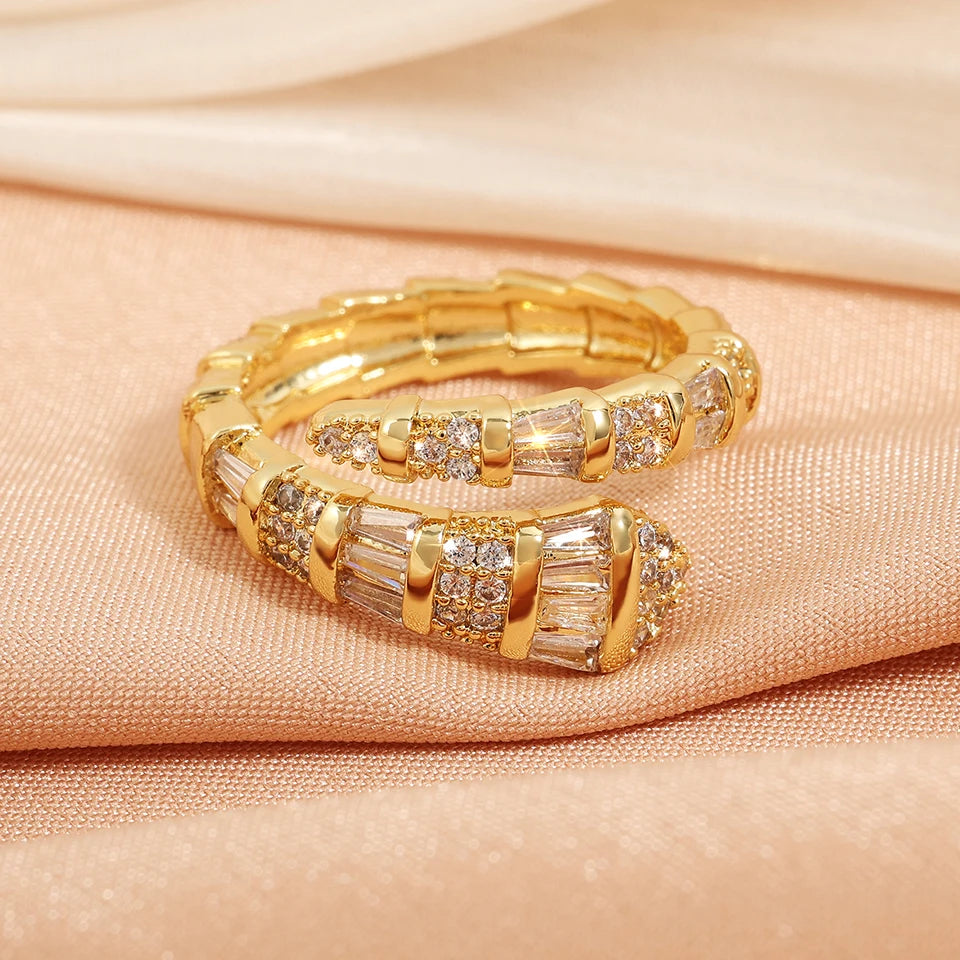 ZAKOL Hot Sale Snake Bone Zircon Open Rings for Women Niche Design Shiny Cubic Zirconia Couple Luxury Jewelry Gifts