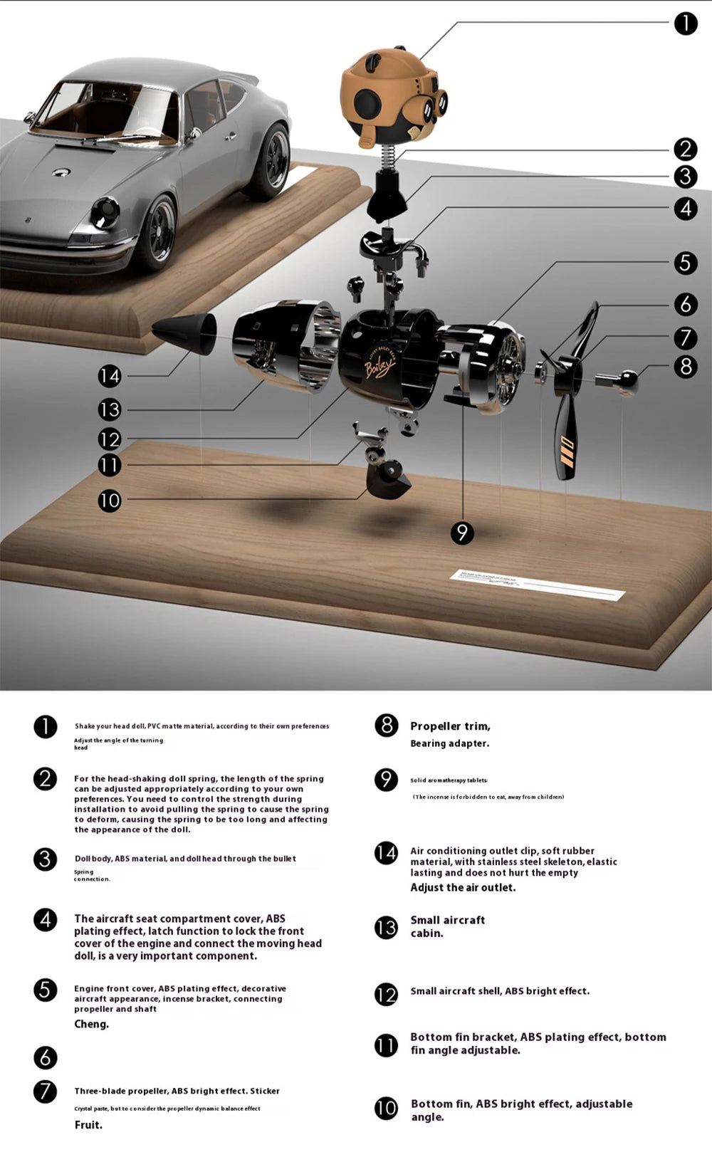 Car Aromatherapy Air Freshener Bear Pilot Rotating Propeller Aromatherapy Interior Perfume Diffuser Vent Fragrance Car Ornament
