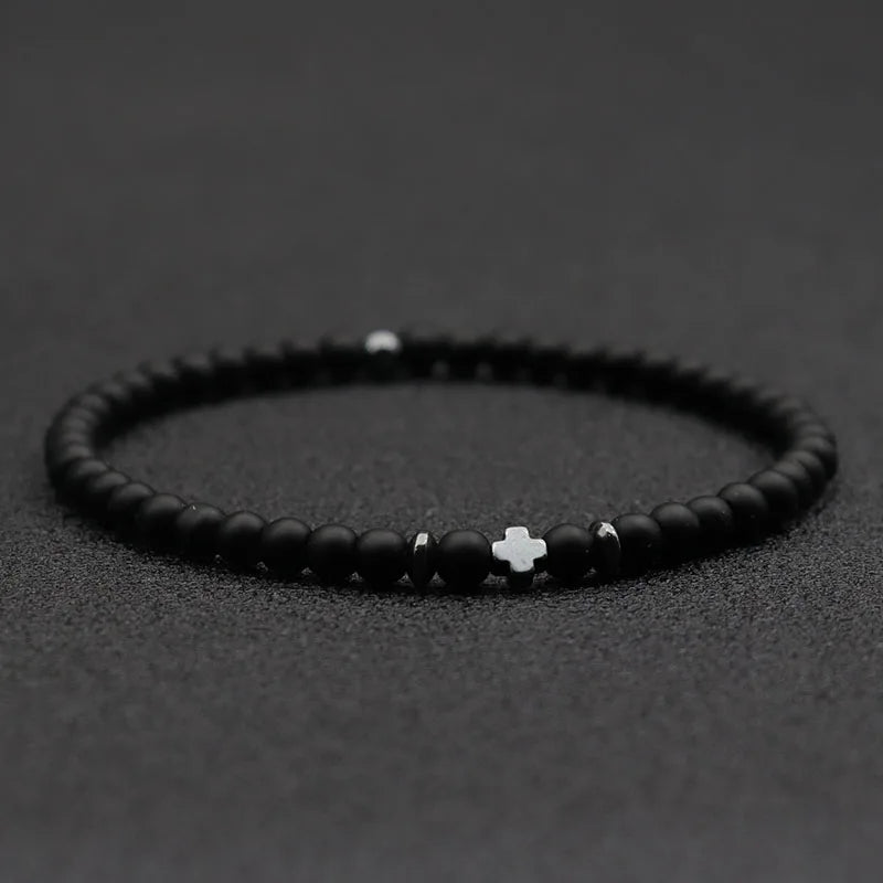 4mm Natural Stone Bracelet Men Hematite Cross Braclet Rice Bead Braslet Homme Boyfriend Gift Bracciale Uomo Joias Yoga Jewelry