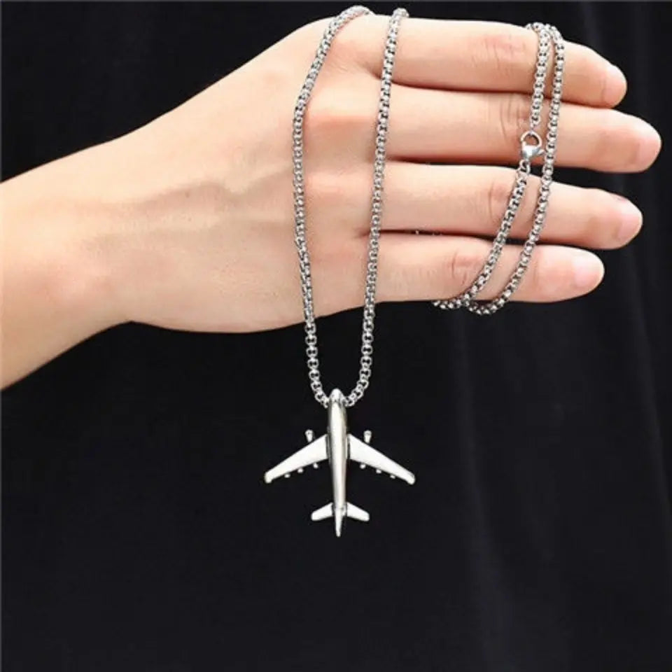 Classic niche design trendy men's and women's airplane necklace simple hip-hop nightclub dance cute airplane pendant gift