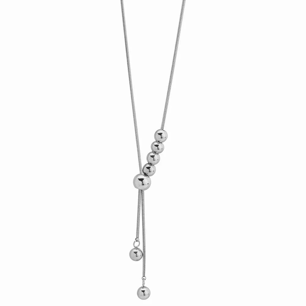 Classic Metal Ball Pendant Necklace Stainless Steel Long Chain Necklace for Women Men Jewelry Gift