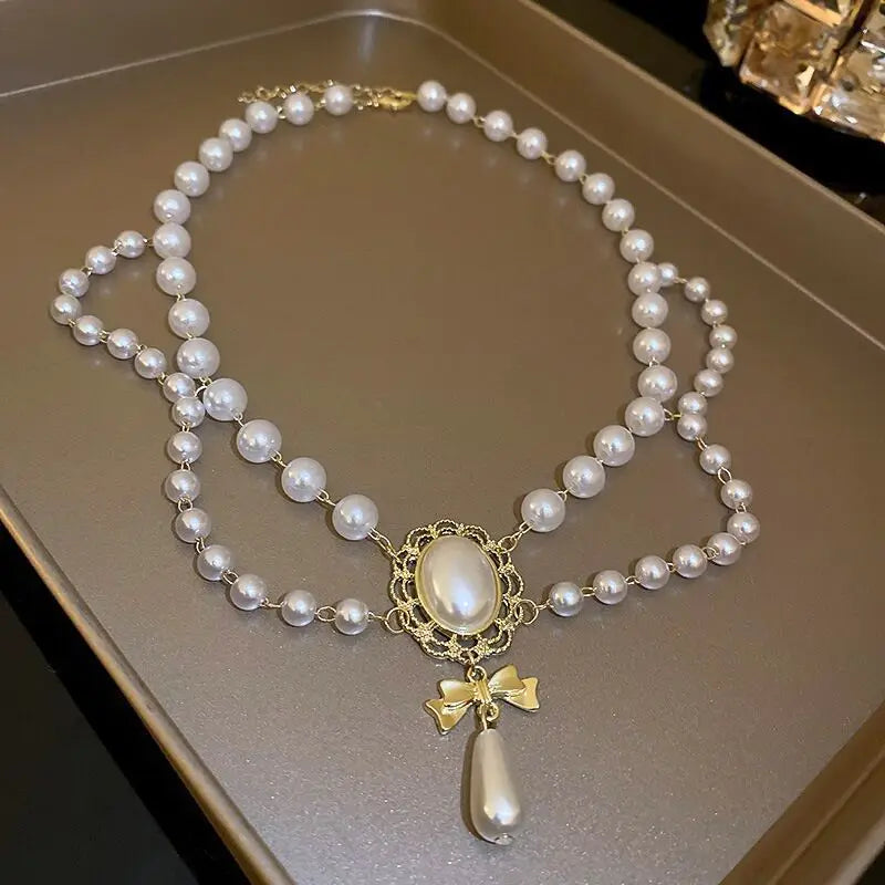 New Baroque Pearl Choker Necklace For Women Luxury Wedding Party Triple-layer Beaded Necklace Torques Ladies Trendy Jewelry Gift