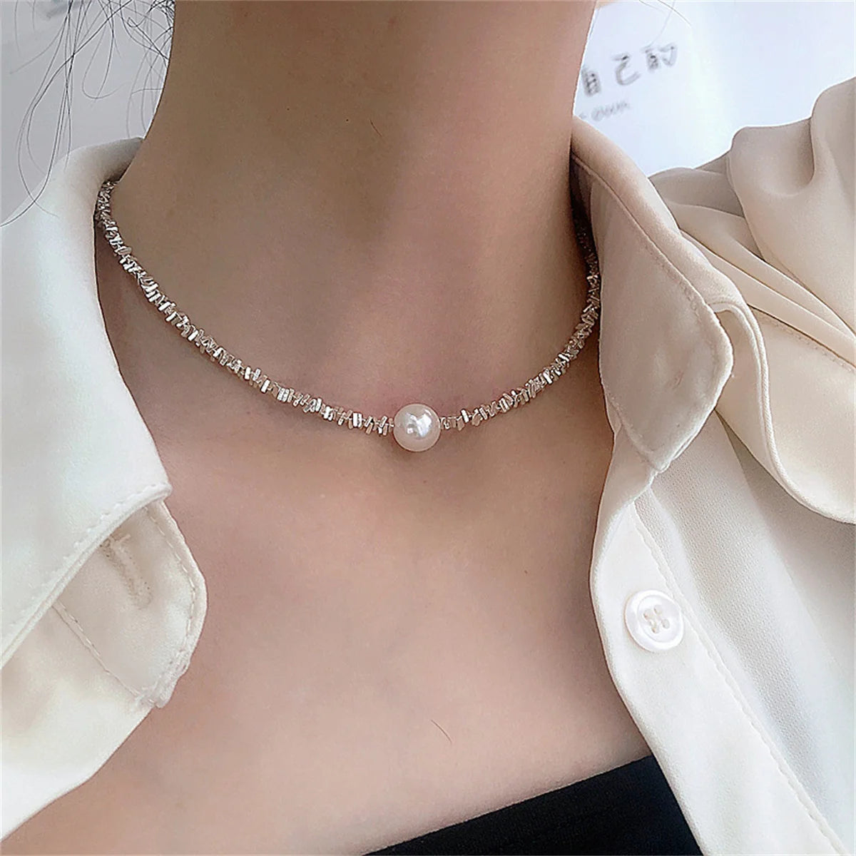 Minimalist Imitation Pearl Long Tassel Necklace For Women Ladies Elegant White Pearl Choker Clavicle Chain Wedding Party Jewelry