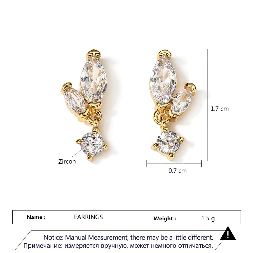 ZAKOL Fashion Leaf Zircon Wedding Earrings for Women White Gold Color Marquise Crystal Bridal Earring Party Jewelry Gift