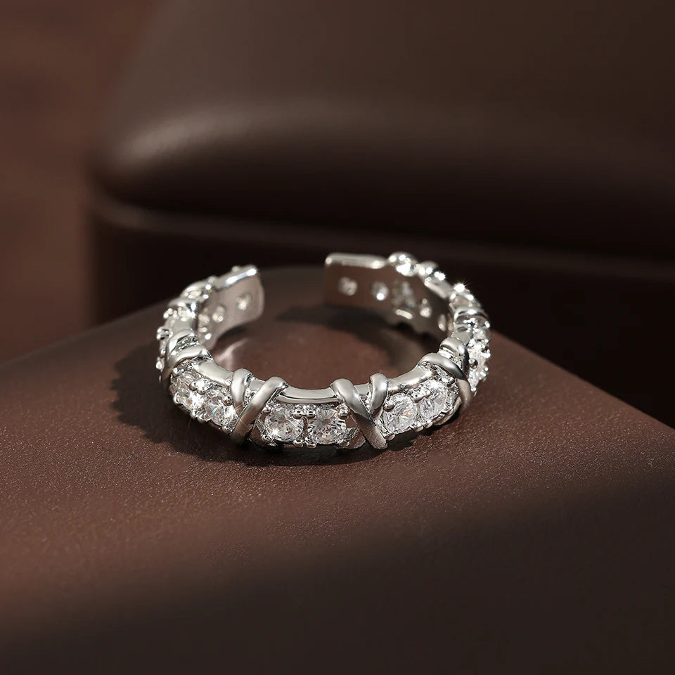 ZAKOL Fashion X Cross Zircon Bracelet Rings for Women Gorgeous Wedding Engagement Party Jewelry Set Factory Wholesale